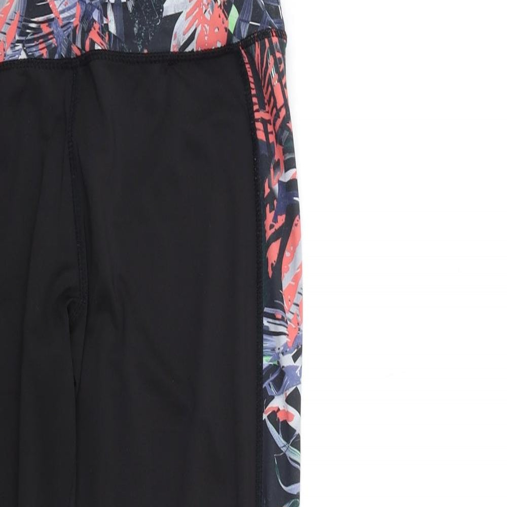 WORKOUT Womens Black Floral  Compression Leggings Size 8 L28 in