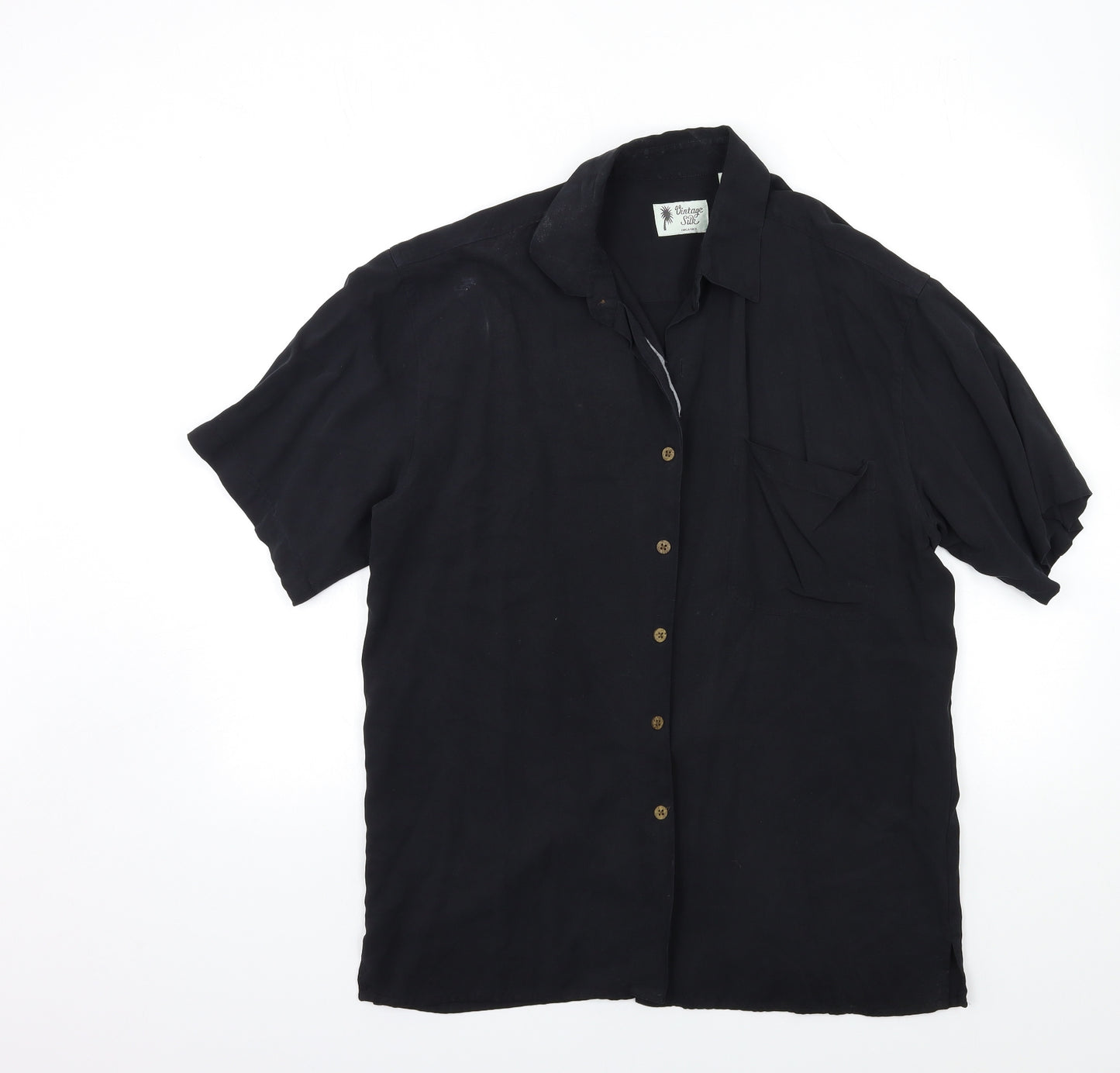 vintage silk Mens Black    Button-Up Size L