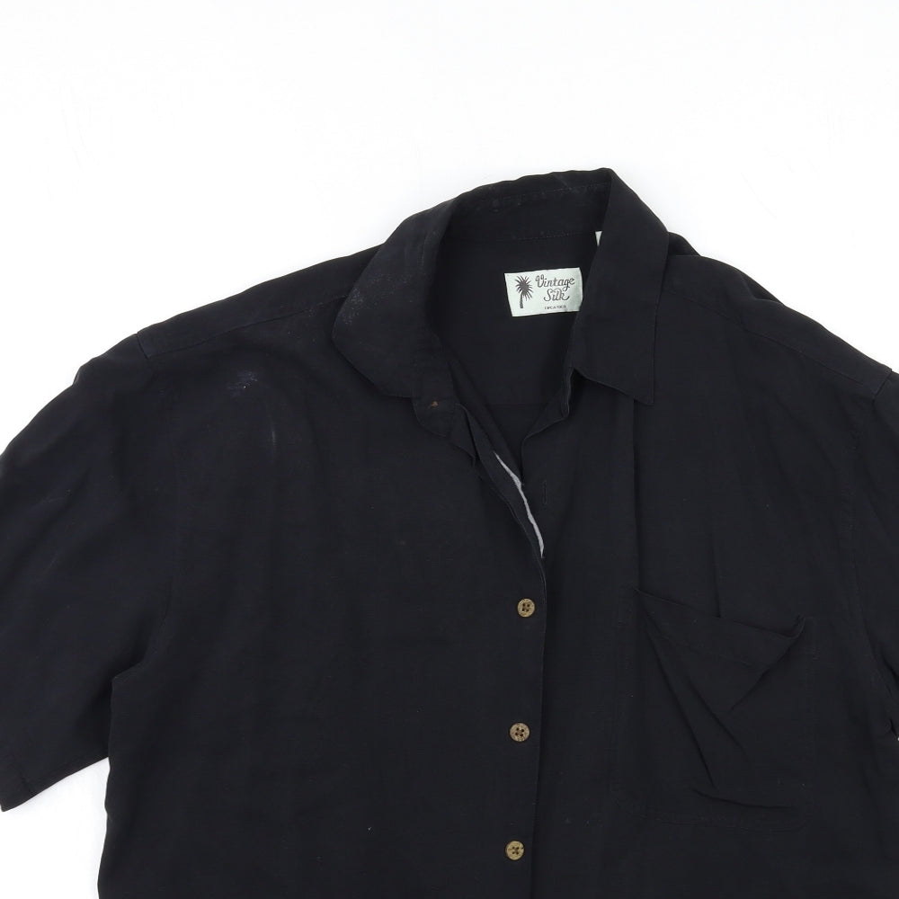 vintage silk Mens Black    Button-Up Size L