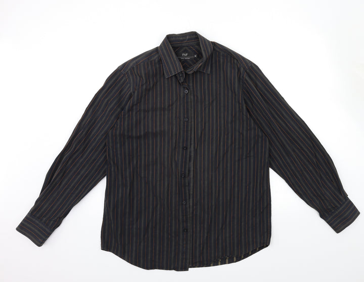F&F Mens Black Striped Button-Up Size M