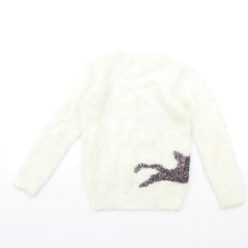 George Girls White  Knit Pullover Jumper Size 5-6 Years  - christmas