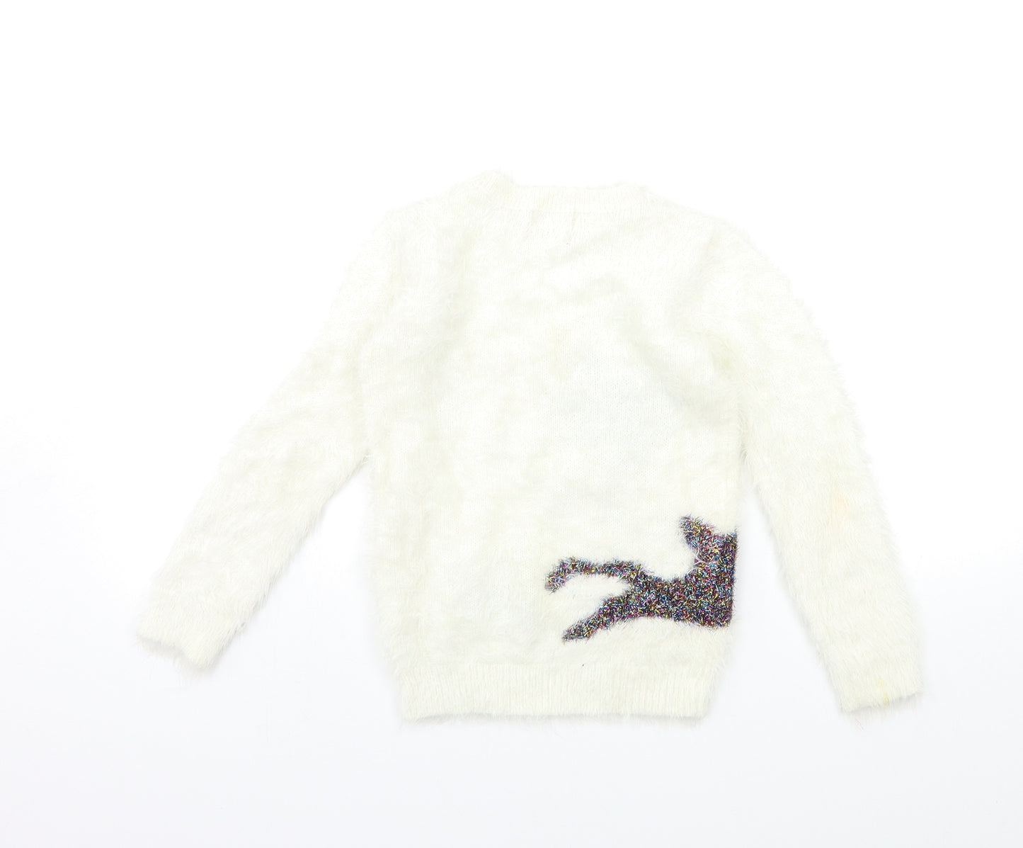 George Girls White  Knit Pullover Jumper Size 5-6 Years  - christmas