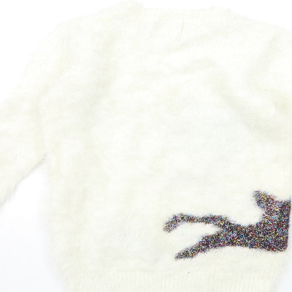 George Girls White  Knit Pullover Jumper Size 5-6 Years  - christmas