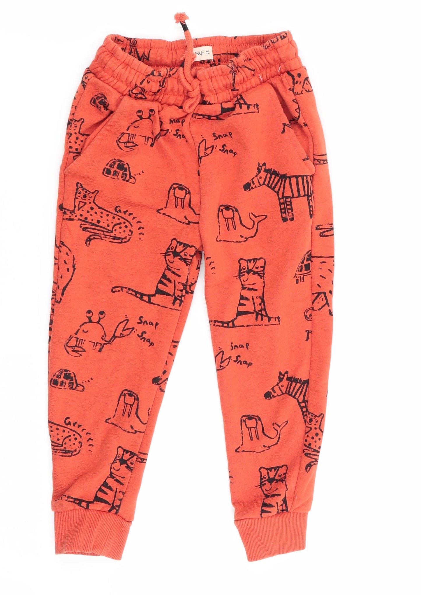 F&F Boys Orange Geometric  Jogger Trousers Size 3-4 Years