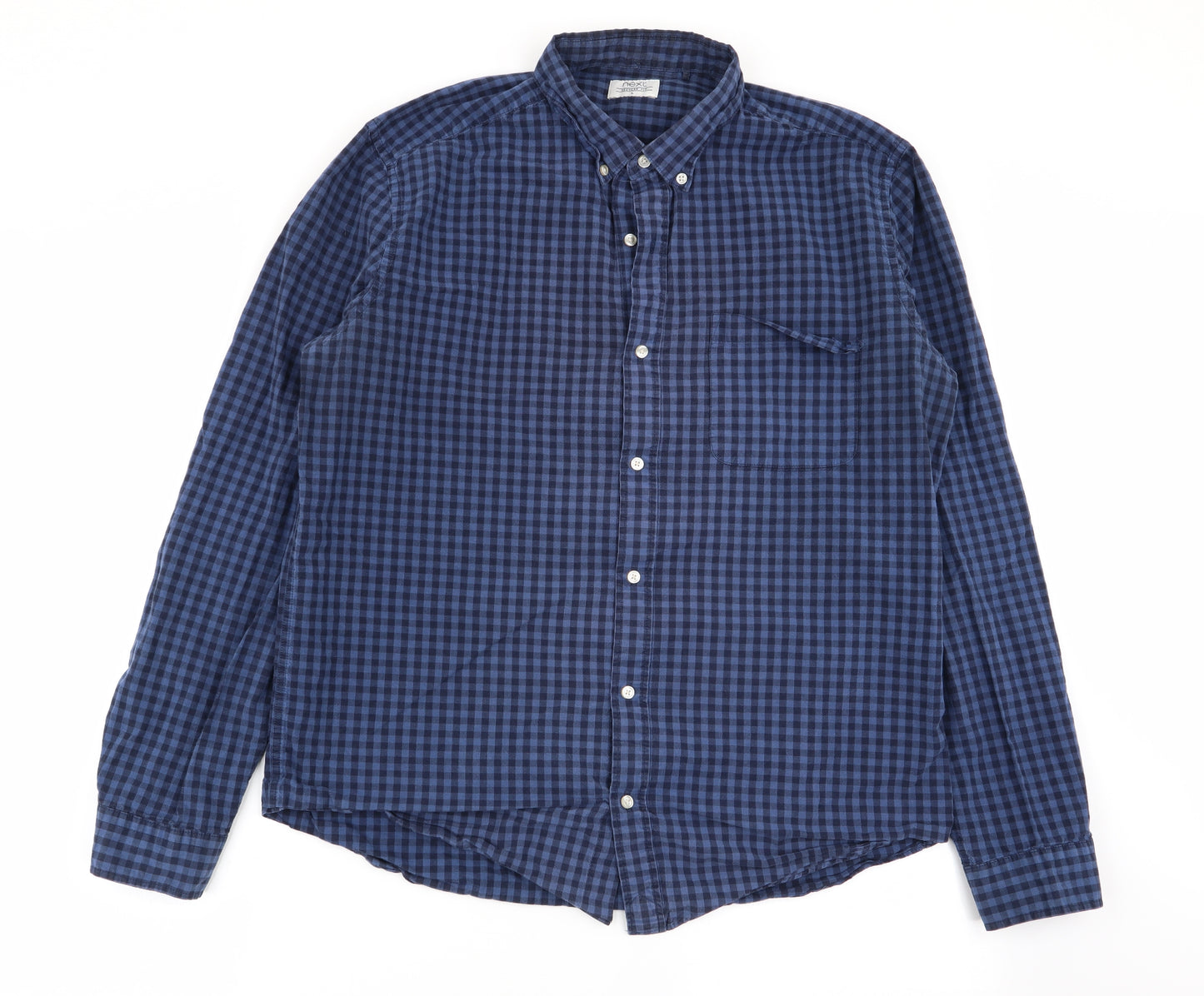 NEXT Mens Blue Check   Button-Up Size L