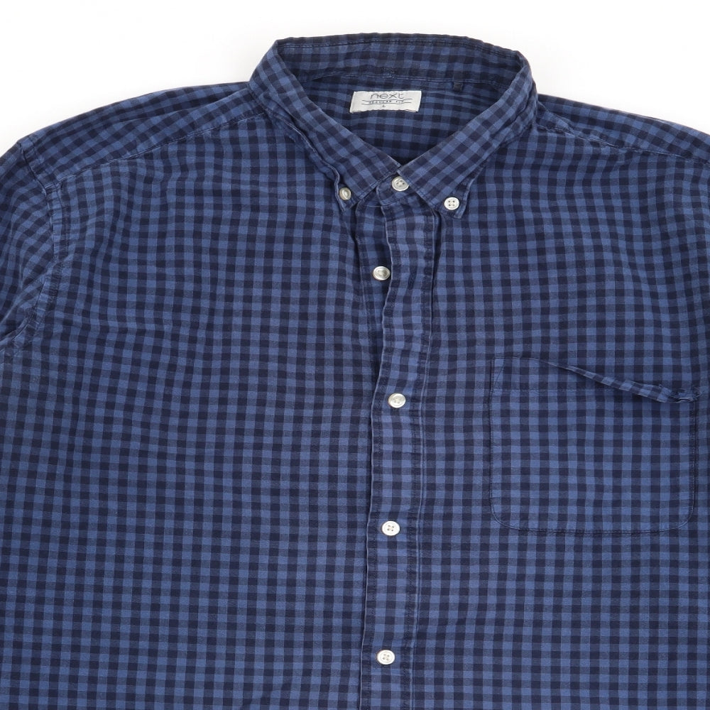 NEXT Mens Blue Check   Button-Up Size L