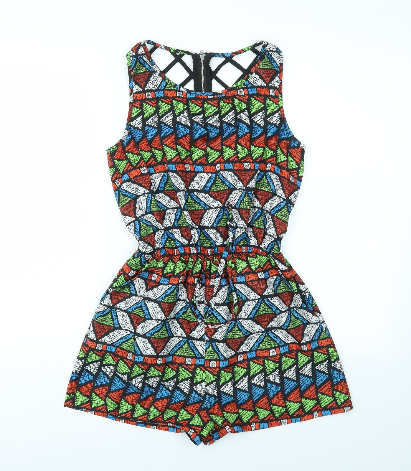 Primark Womens Multicoloured Geometric  Playsuit One-Piece Size 8