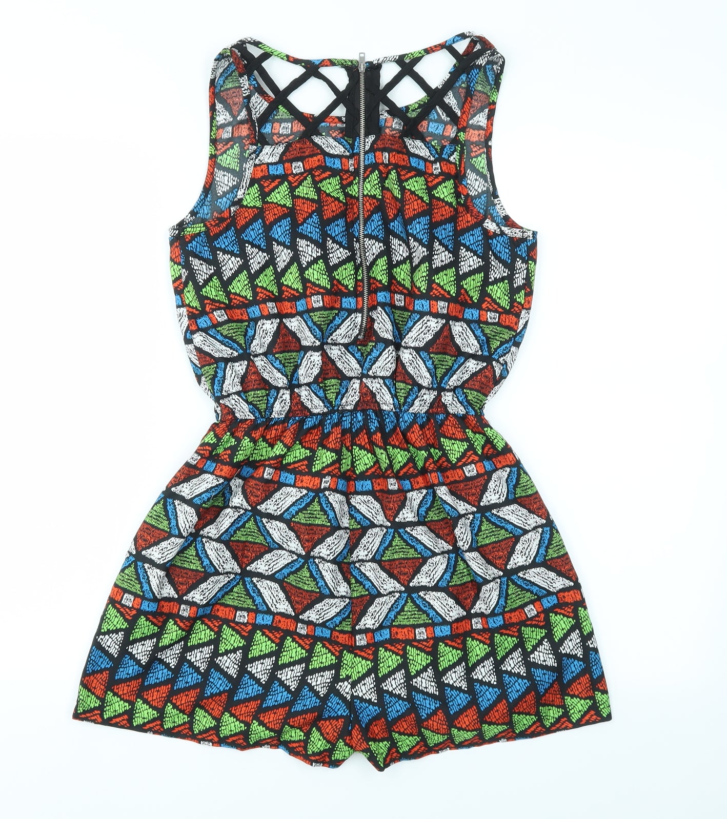Primark Womens Multicoloured Geometric  Playsuit One-Piece Size 8