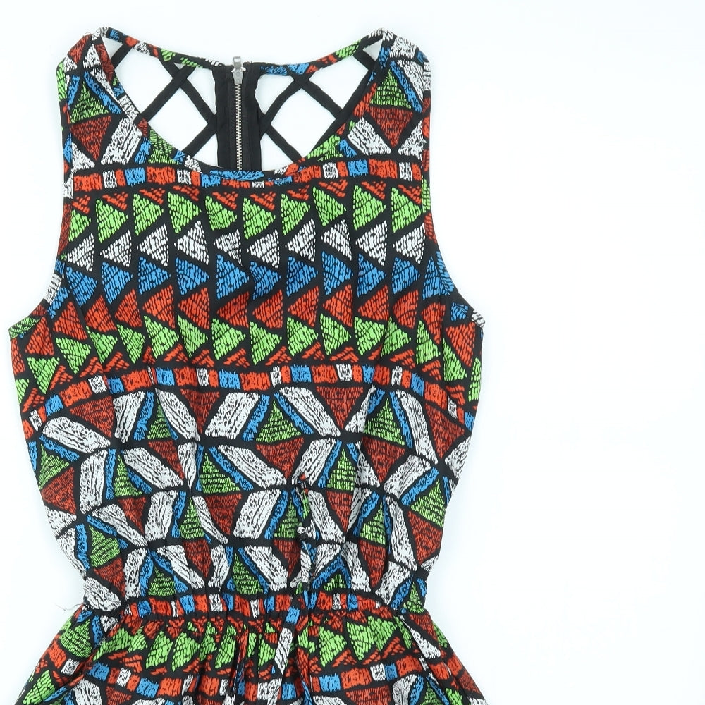 Primark Womens Multicoloured Geometric  Playsuit One-Piece Size 8