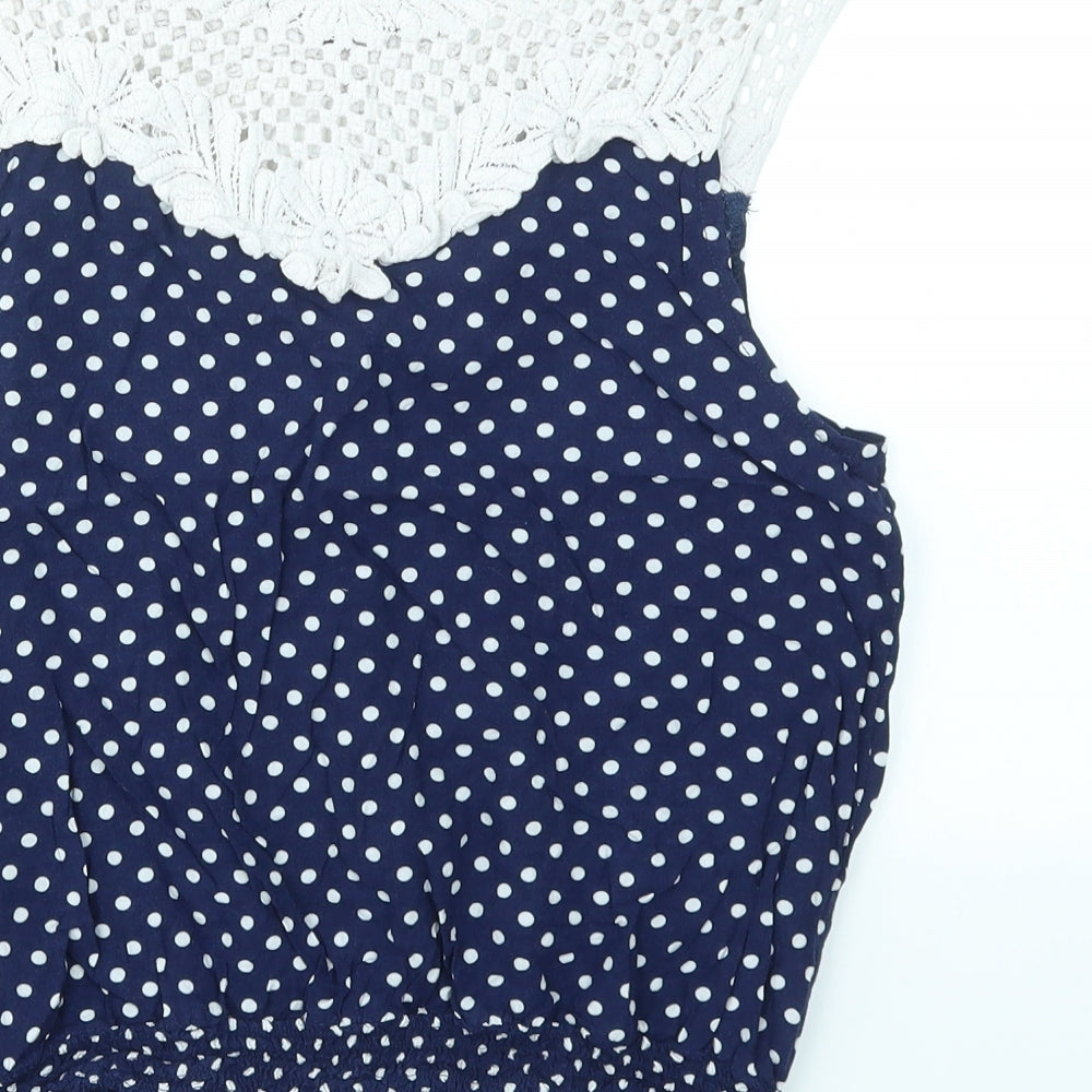 New Look Womens Blue Polka Dot  Basic T-Shirt Size 10