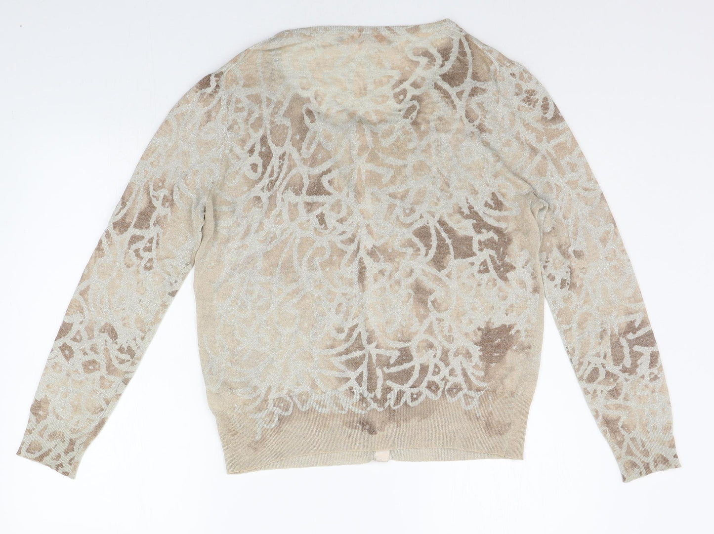 LUISA CERANO Womens Beige Geometric  Cardigan Jumper Size 16