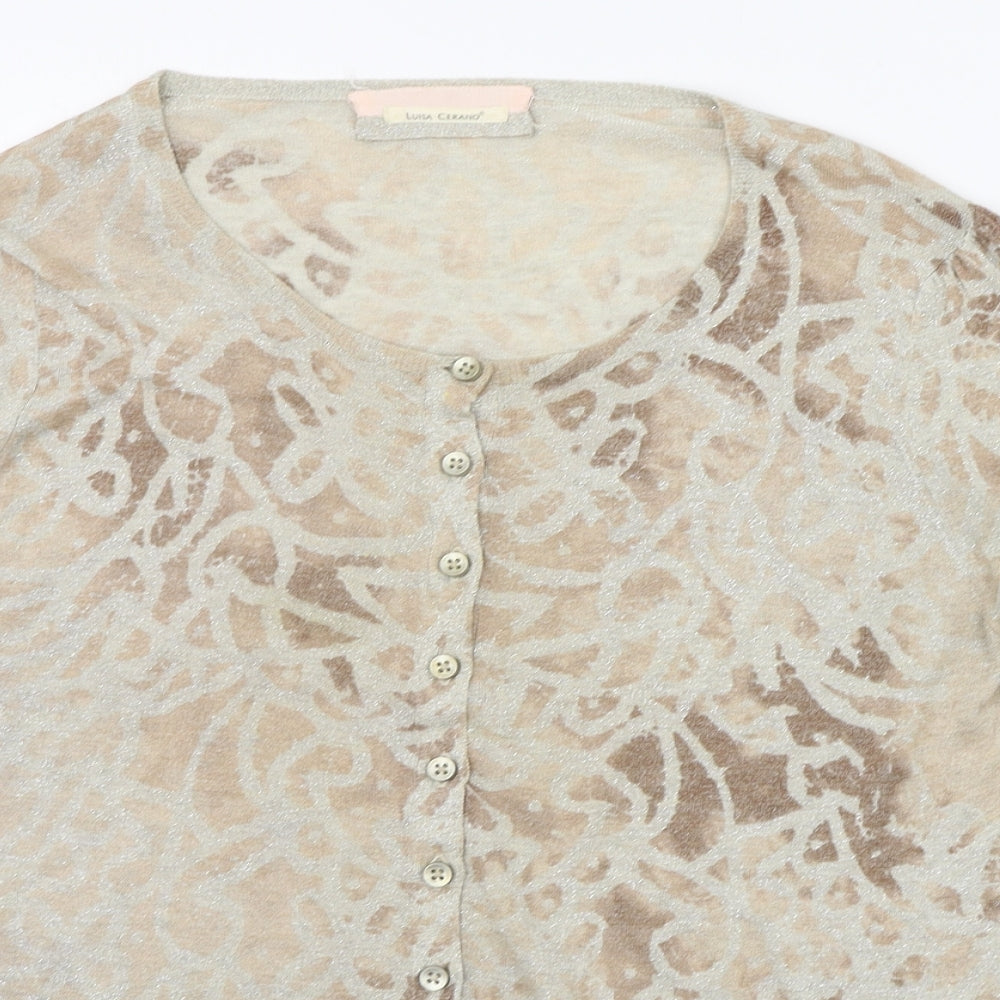 LUISA CERANO Womens Beige Geometric  Cardigan Jumper Size 16