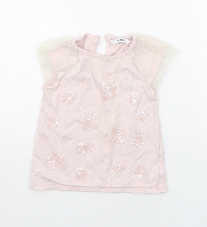 George Girls Pink Geometric Basic T-Shirt Size 2-3 Years - SEQUIN