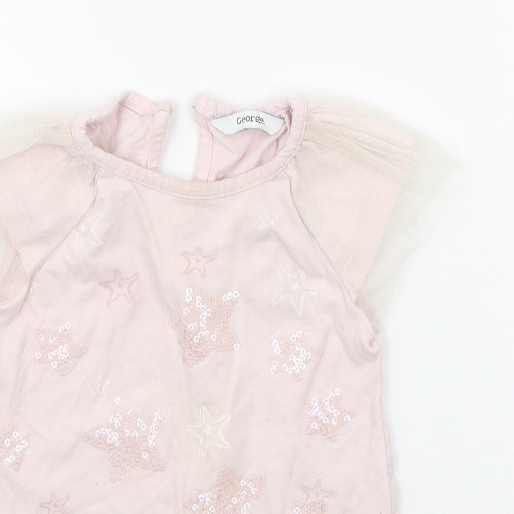 George Girls Pink Geometric  Basic T-Shirt Size 2-3 Years  - SEQUIN