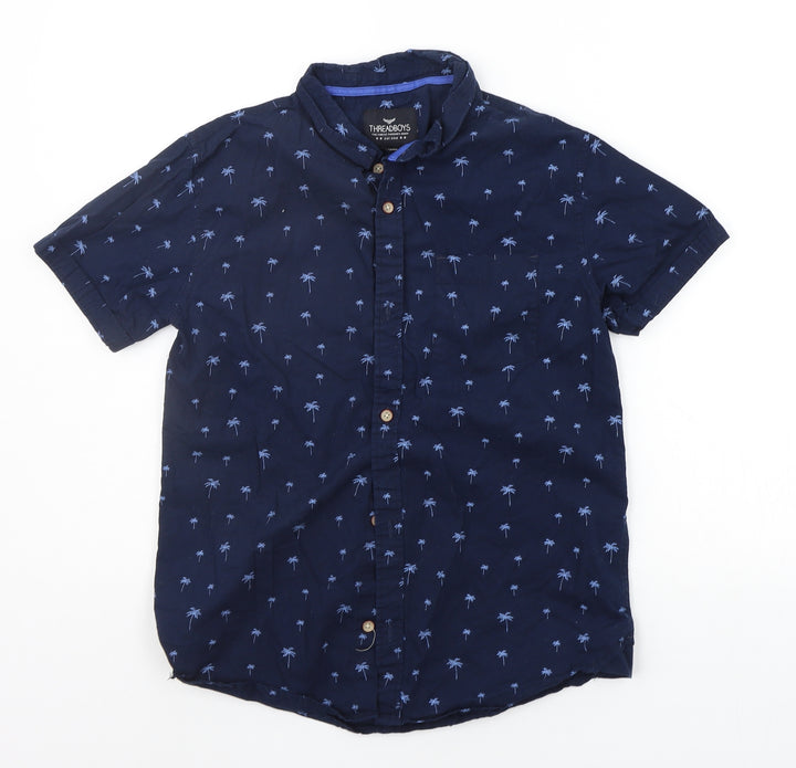 THREADABLE Girls Blue Geometric  Basic Button-Up Size 11-12 Years