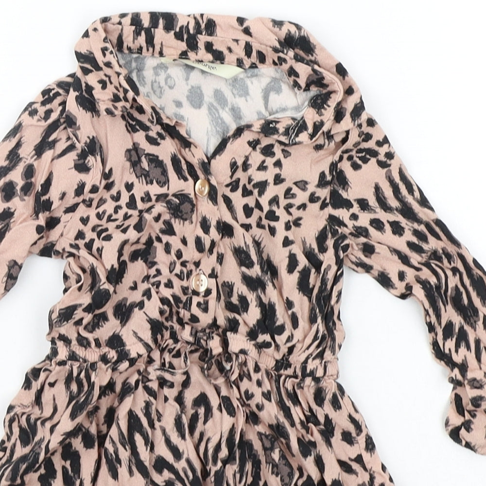 George Baby Beige Animal Print  Shirt Dress  Size 12-18 Months