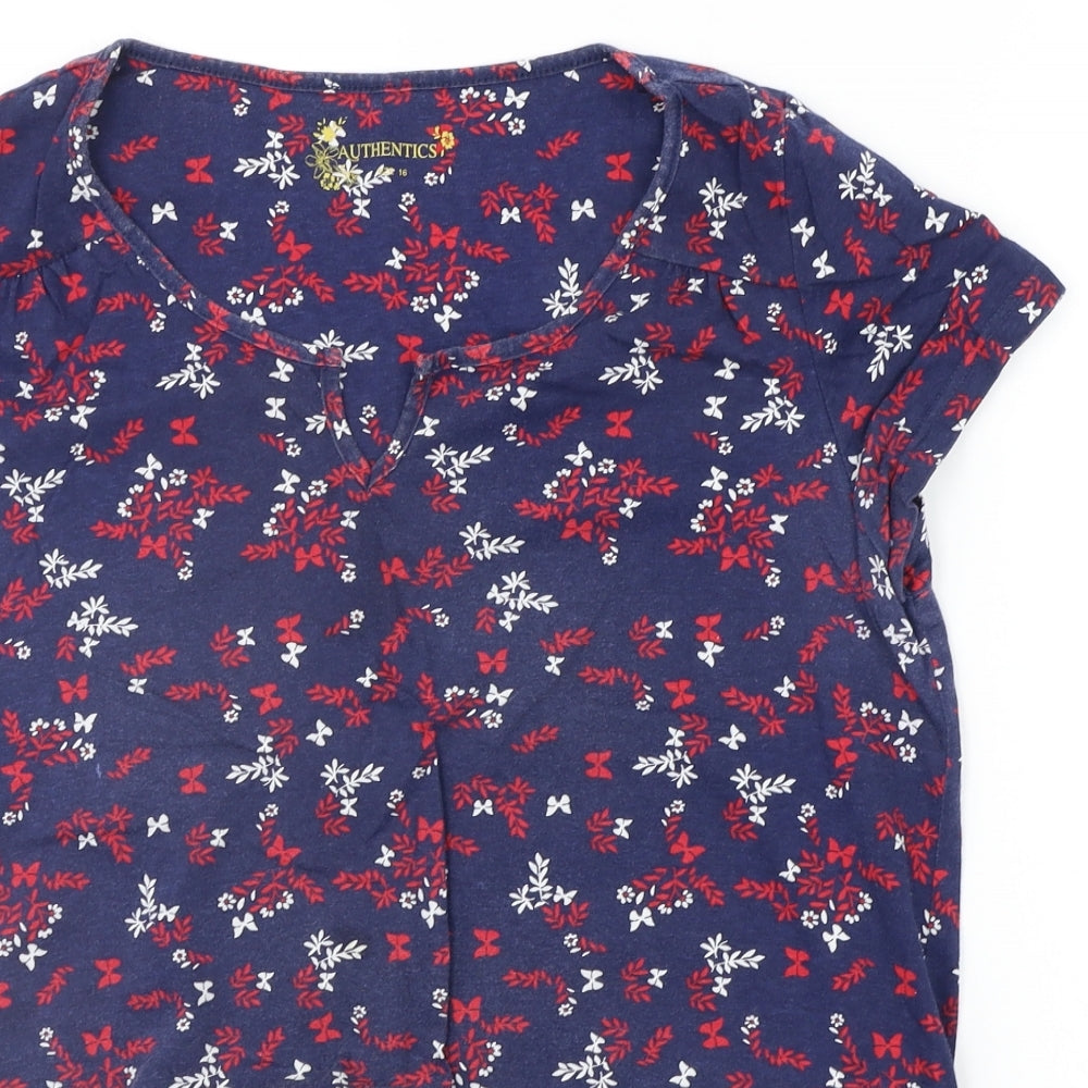 BHS Womens Blue Floral  Basic T-Shirt Size 16