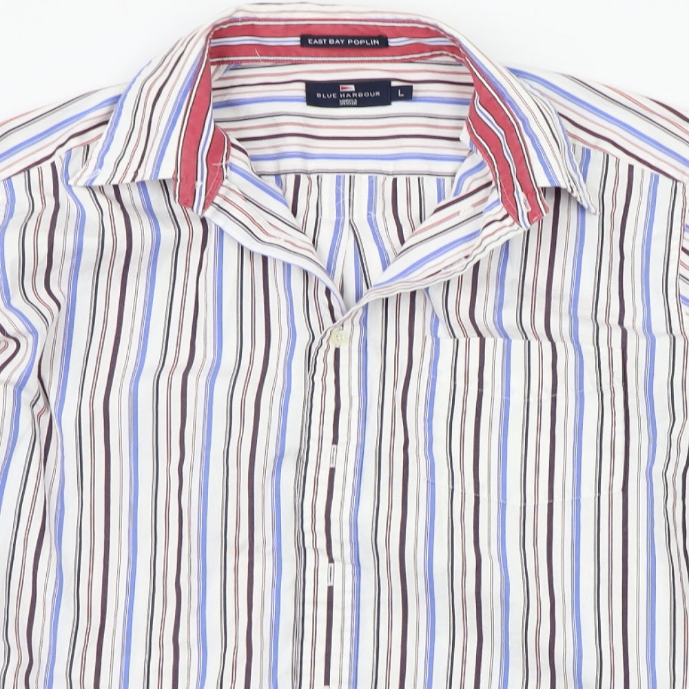 Marks and Spencer Mens White Striped   Button-Up Size L