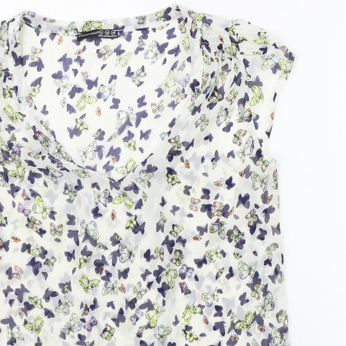 Atmsophere Womens White Geometric  Basic Blouse Size 14  - BUTTERFLY