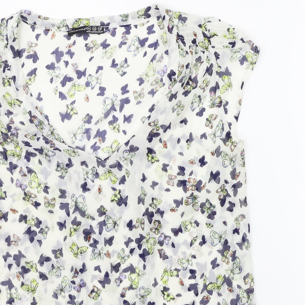 Atmsophere Womens White Geometric  Basic Blouse Size 14  - BUTTERFLY
