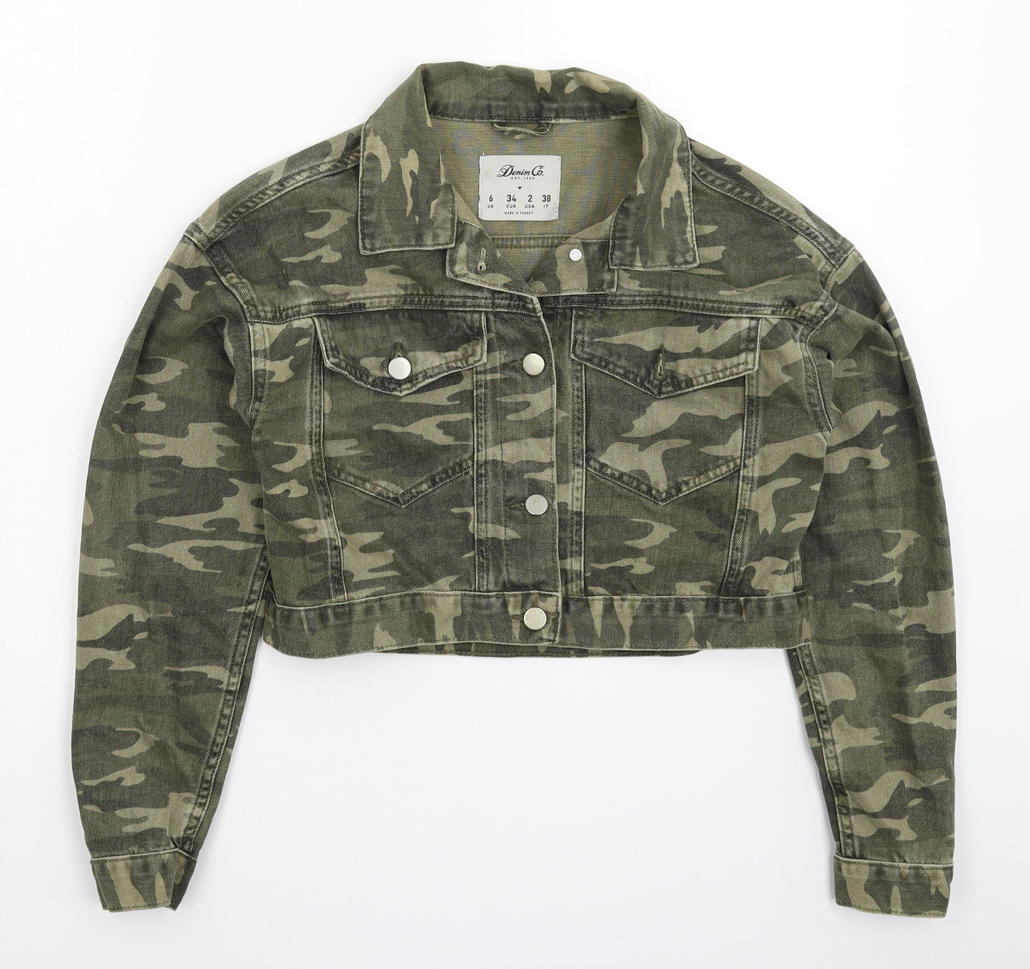 Denim & Co. Womens Green Camouflage Denim Jacket  Size 6