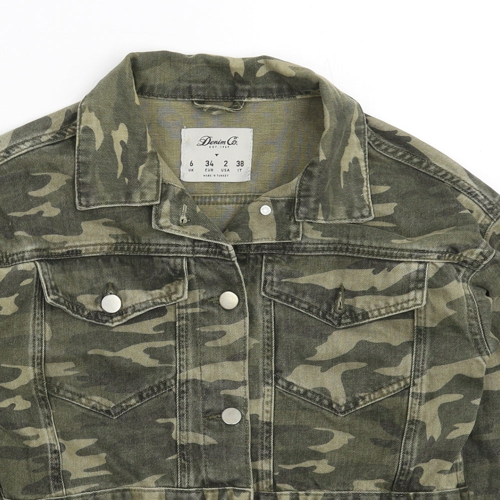 Denim & Co. Womens Green Camouflage Denim Jacket  Size 6