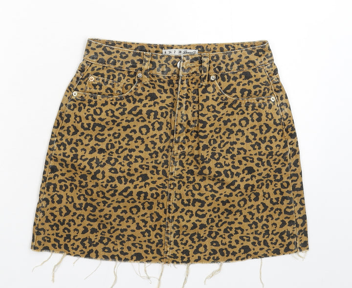 Denim & Co. Womens Beige Animal Print Denim A-Line Skirt Size 6