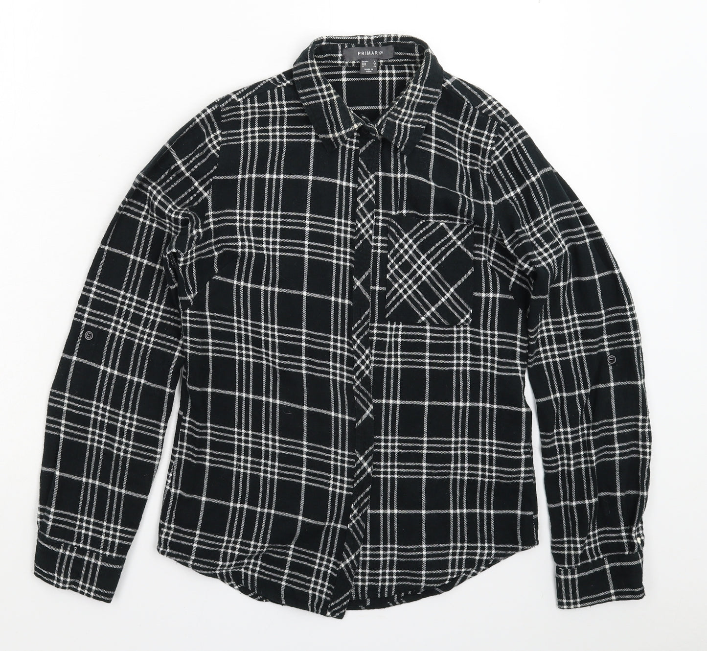 Primark Womens Black Check  Basic Button-Up Size 6