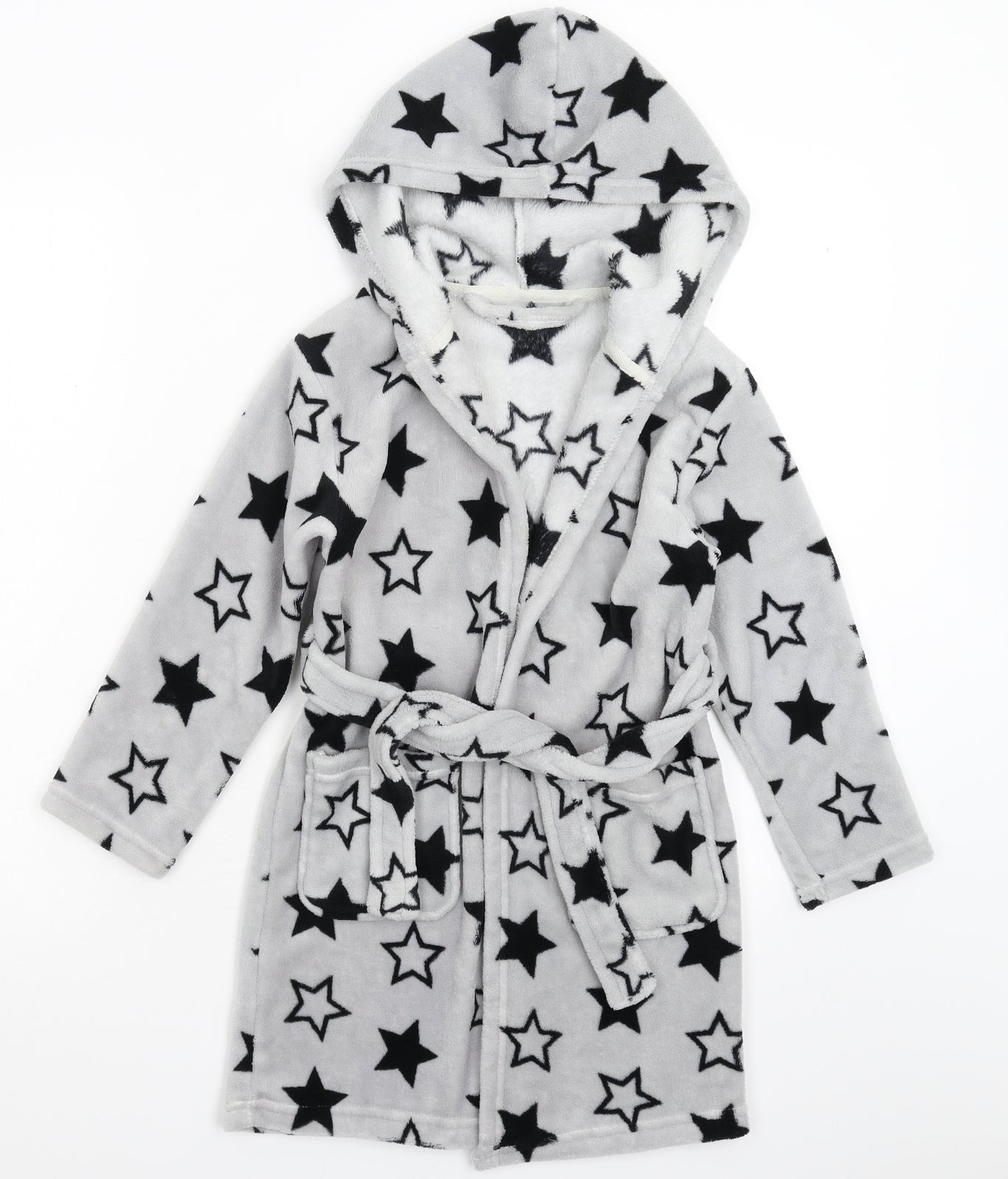 Preworn Boys Grey Geometric Fleece  Robe Size 6-7 Years