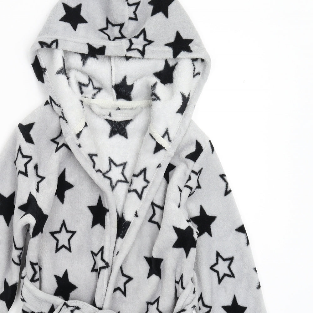 Preworn Boys Grey Geometric Fleece  Robe Size 6-7 Years