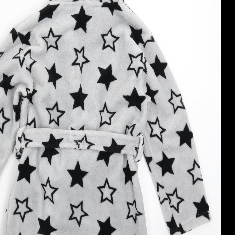 Preworn Boys Grey Geometric Fleece  Robe Size 6-7 Years