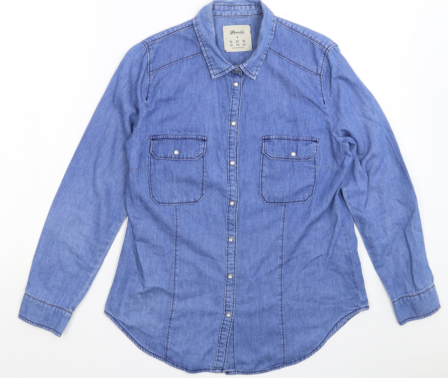 Denim & Co. Womens Blue  Denim Basic Button-Up Size 14