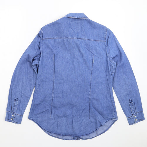 Denim & Co. Womens Blue  Denim Basic Button-Up Size 14
