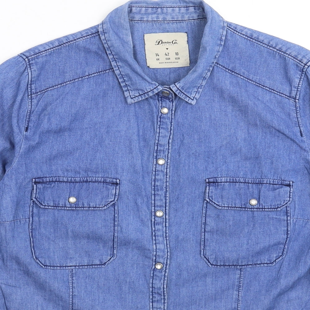 Denim & Co. Womens Blue  Denim Basic Button-Up Size 14
