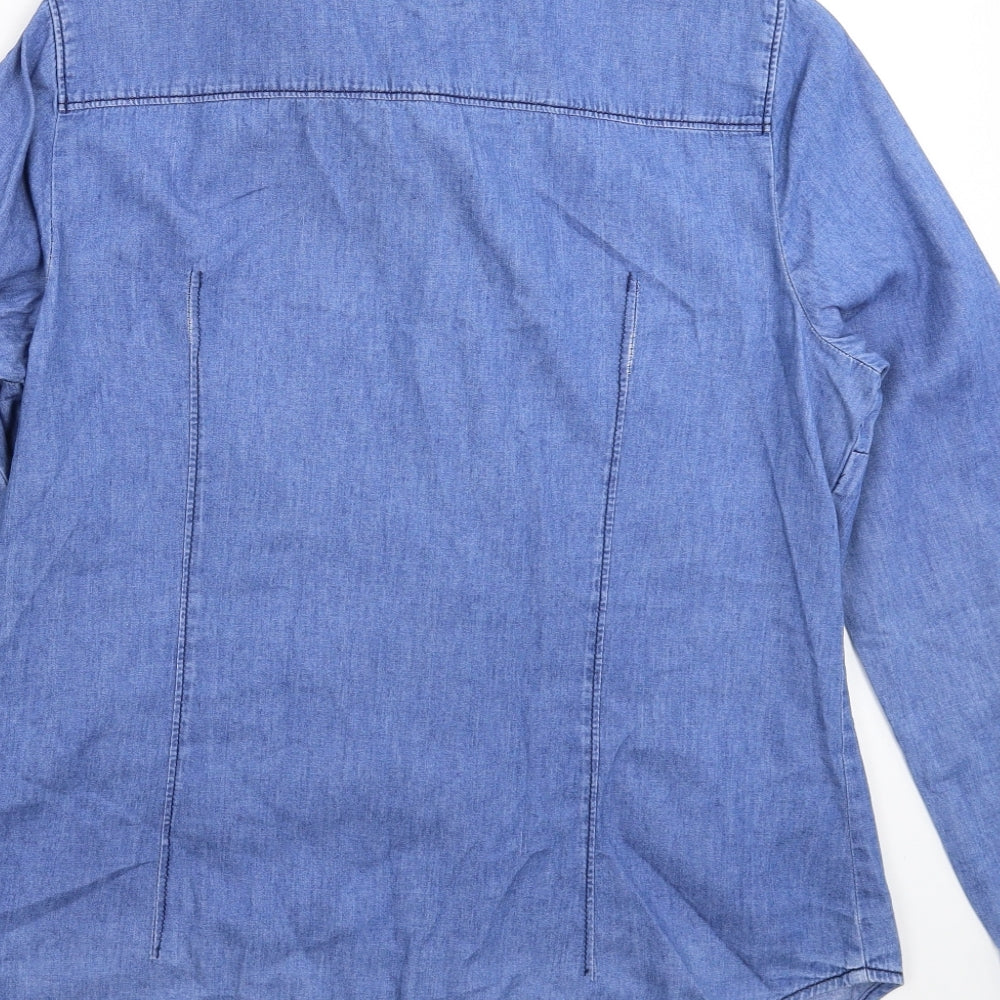 Denim & Co. Womens Blue  Denim Basic Button-Up Size 14