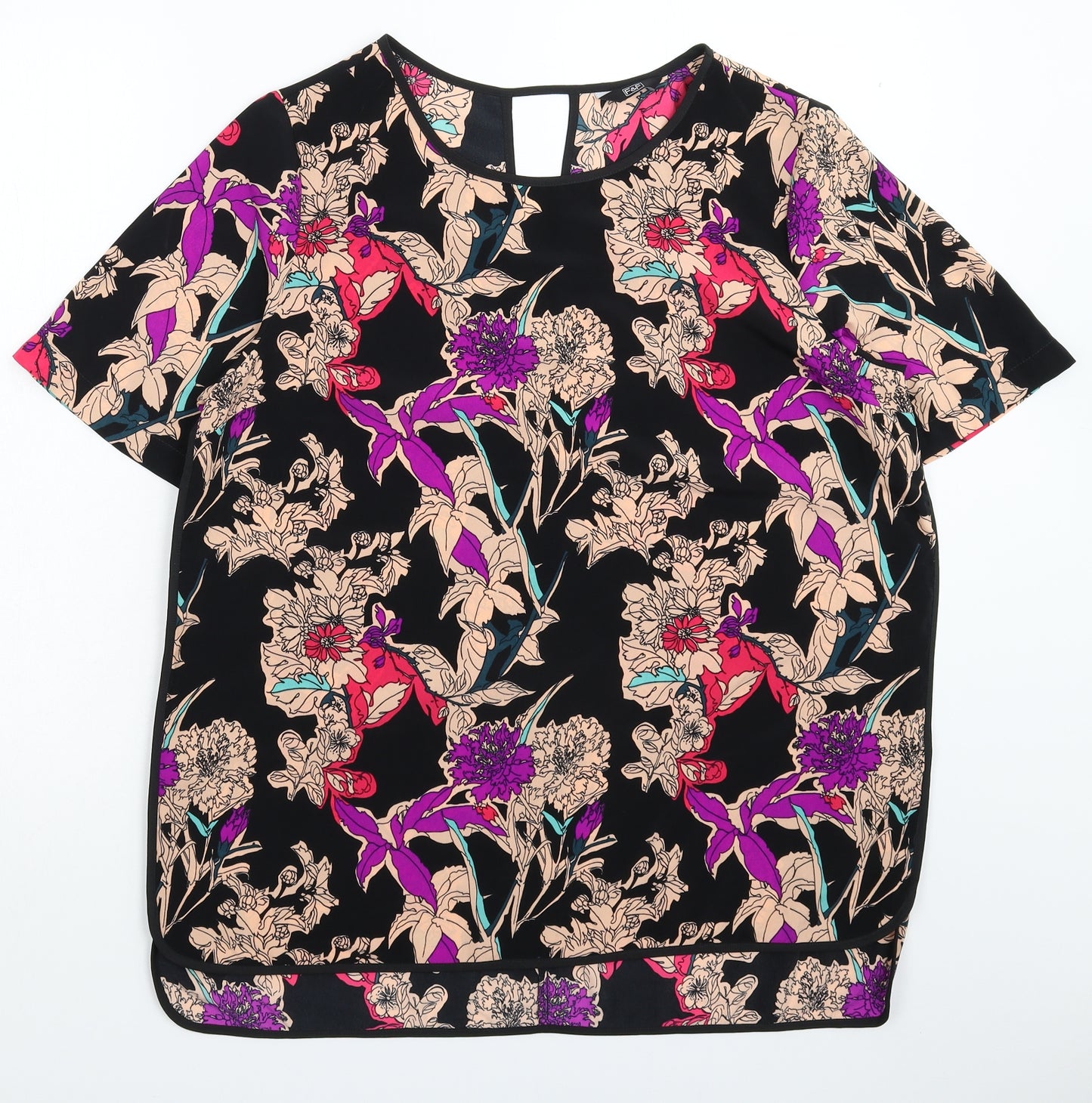 F&F Womens Black Floral  Basic Blouse Size 16