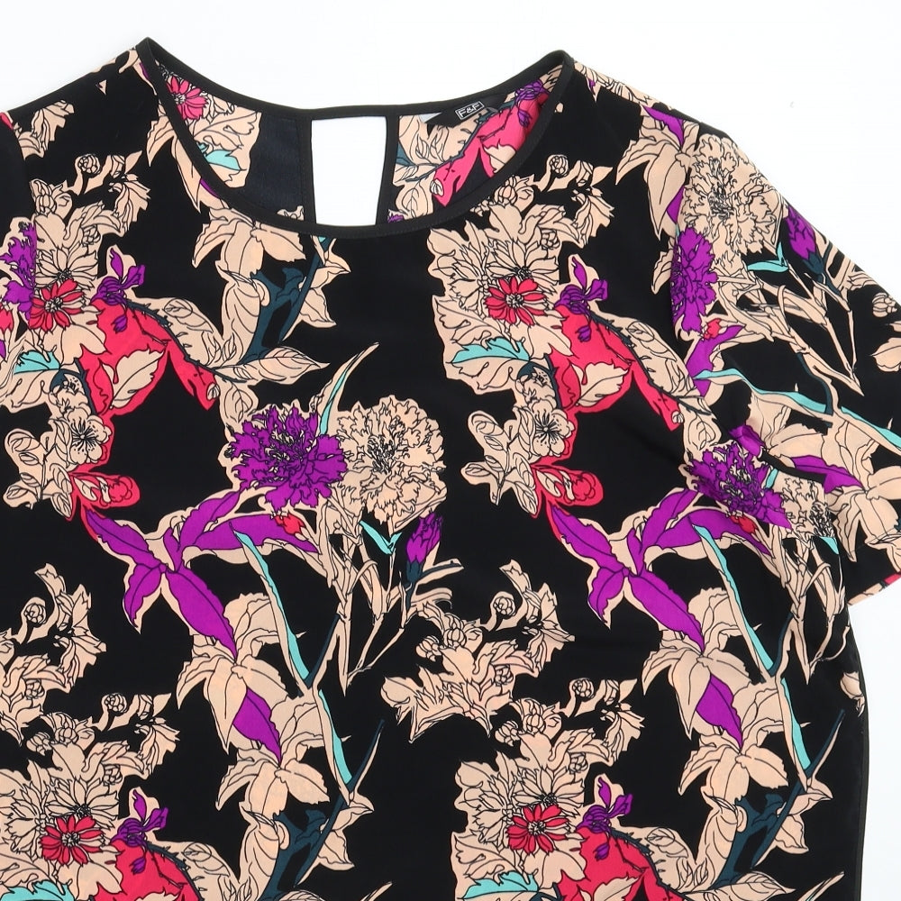 F&F Womens Black Floral  Basic Blouse Size 16