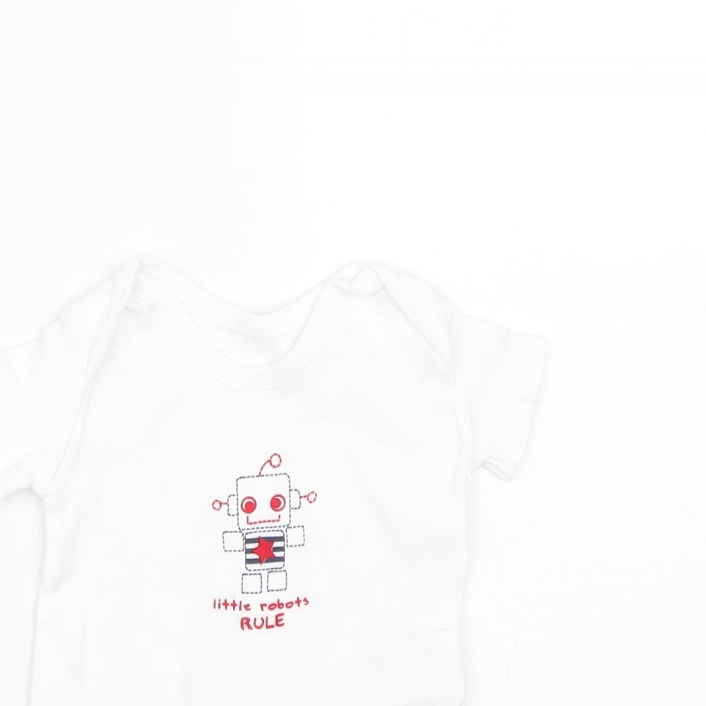 Matalan Baby White   Basic T-Shirt Size 0-3 Months  - Robot