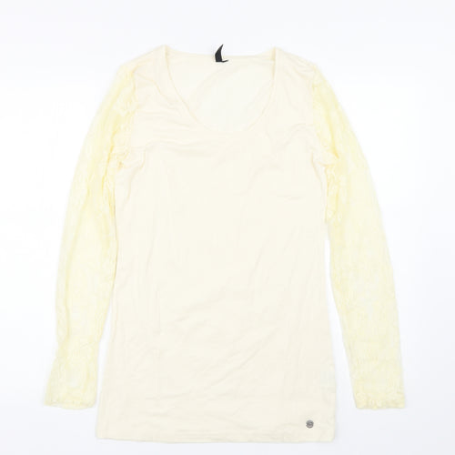 Miss BAron Womens Beige Floral  Basic T-Shirt Size L
