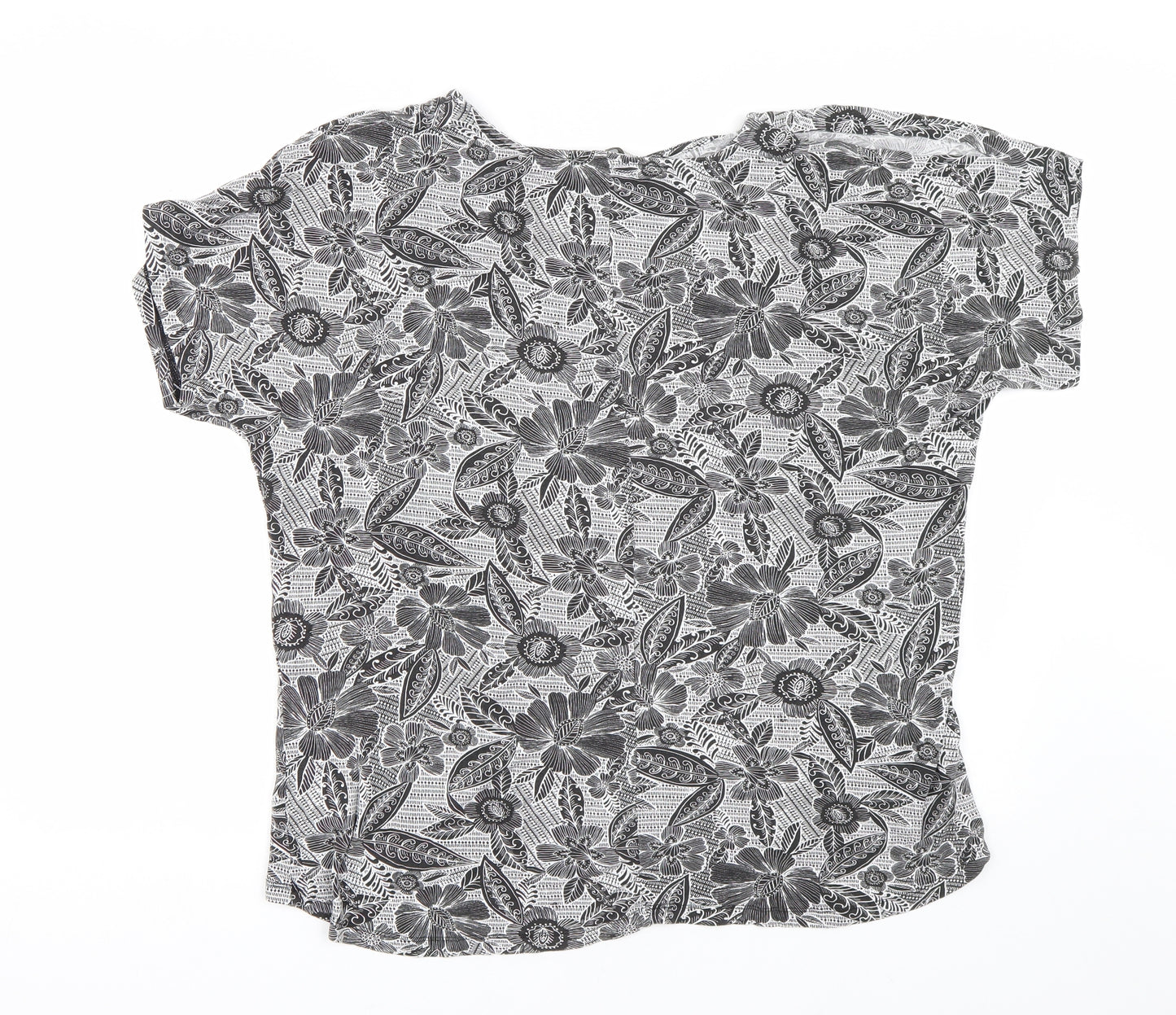 Peacocks Womens Black Floral  Basic T-Shirt Size 20