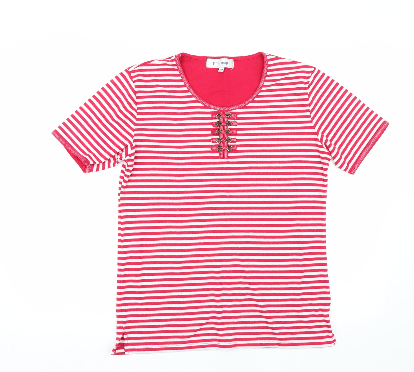 patamour Womens Red Striped  Basic T-Shirt Size S