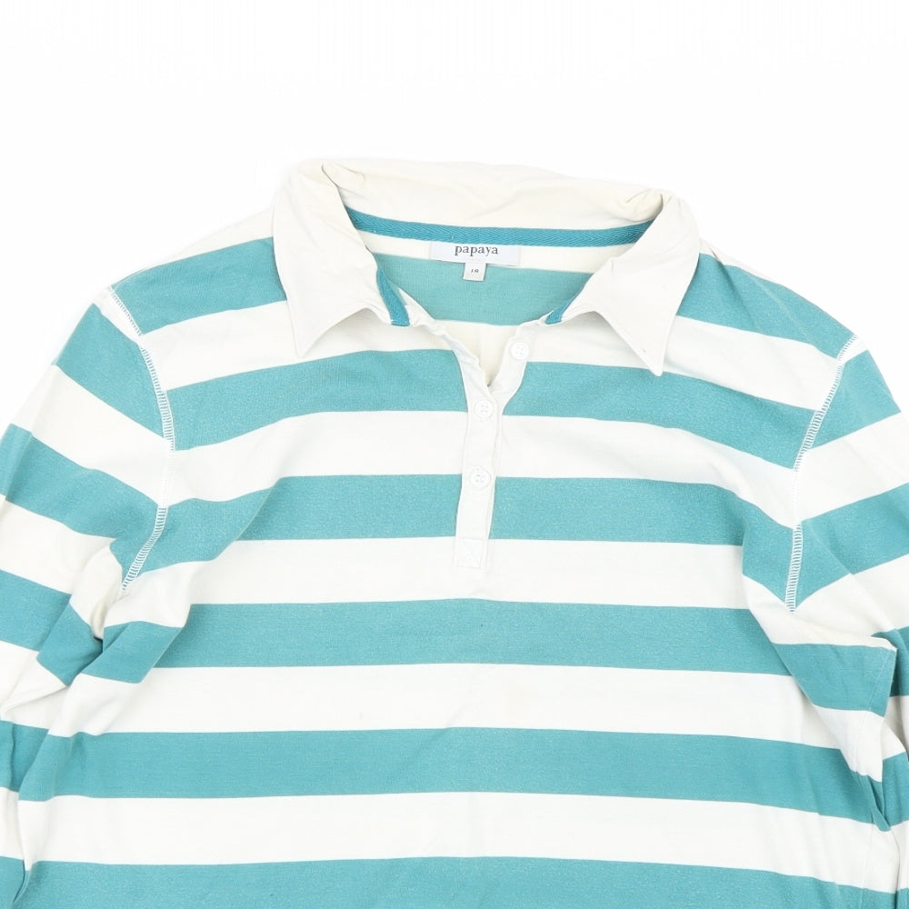 Papaya Womens Green Striped  Basic Polo Size 18