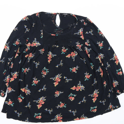 Papaya Womens Black Floral  Basic T-Shirt Size 12