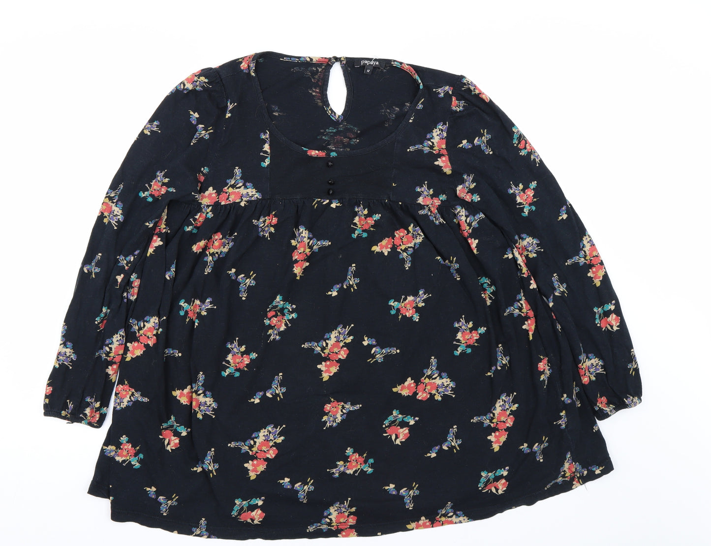 Papaya Womens Black Floral  Basic T-Shirt Size 12