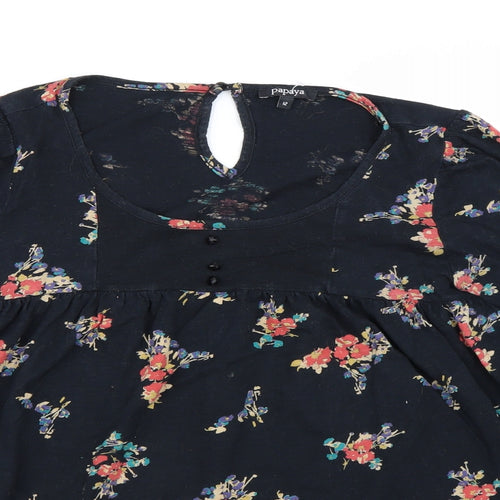 Papaya Womens Black Floral  Basic T-Shirt Size 12