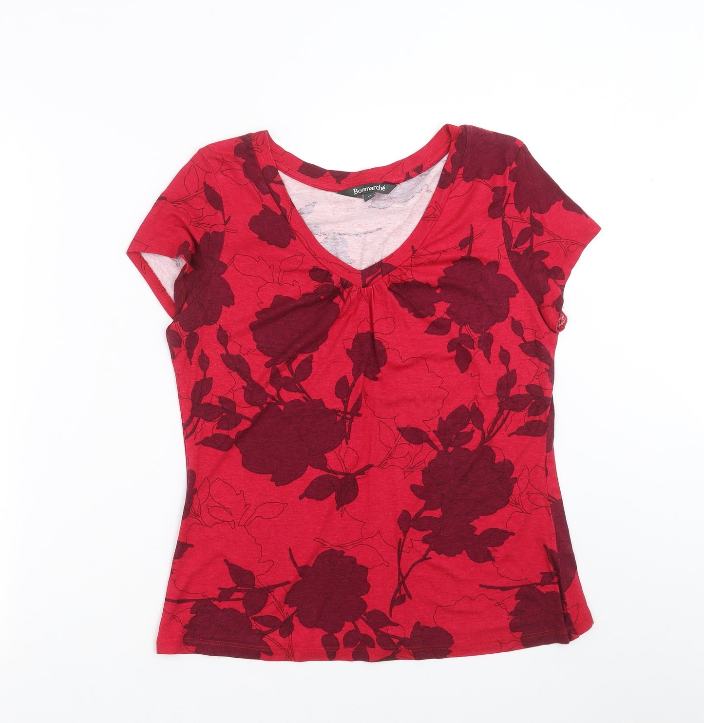 Bonmarché Womens Red Floral  Basic T-Shirt Size 14