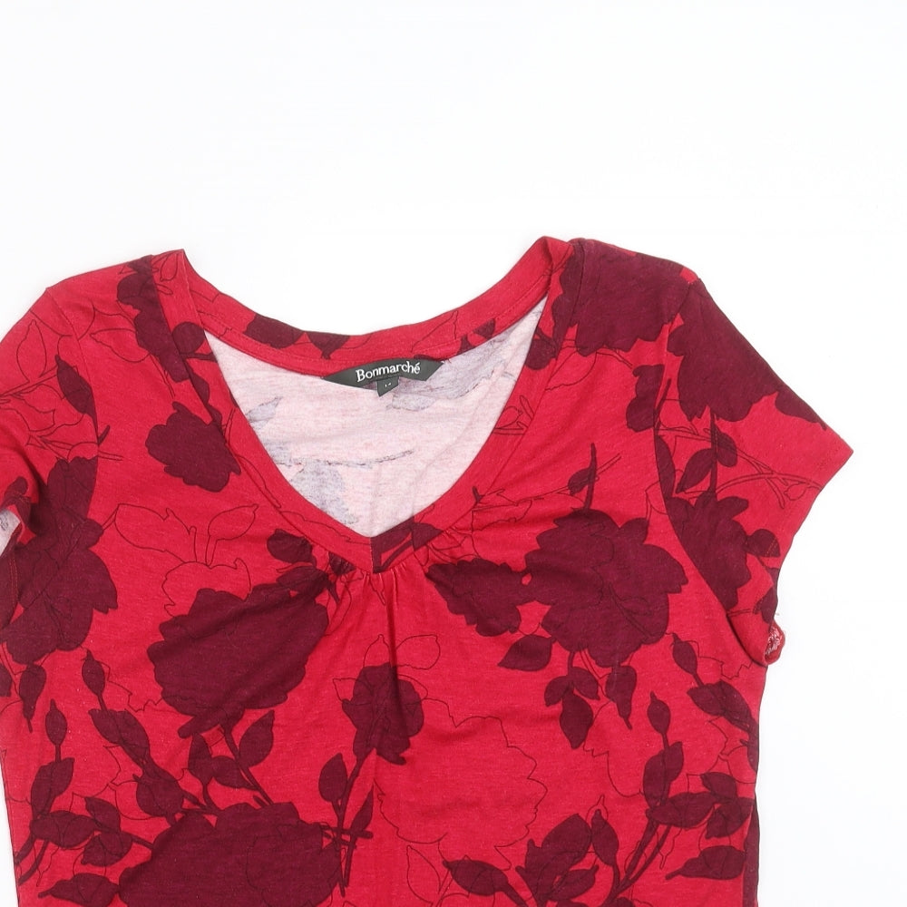 Bonmarché Womens Red Floral  Basic T-Shirt Size 14