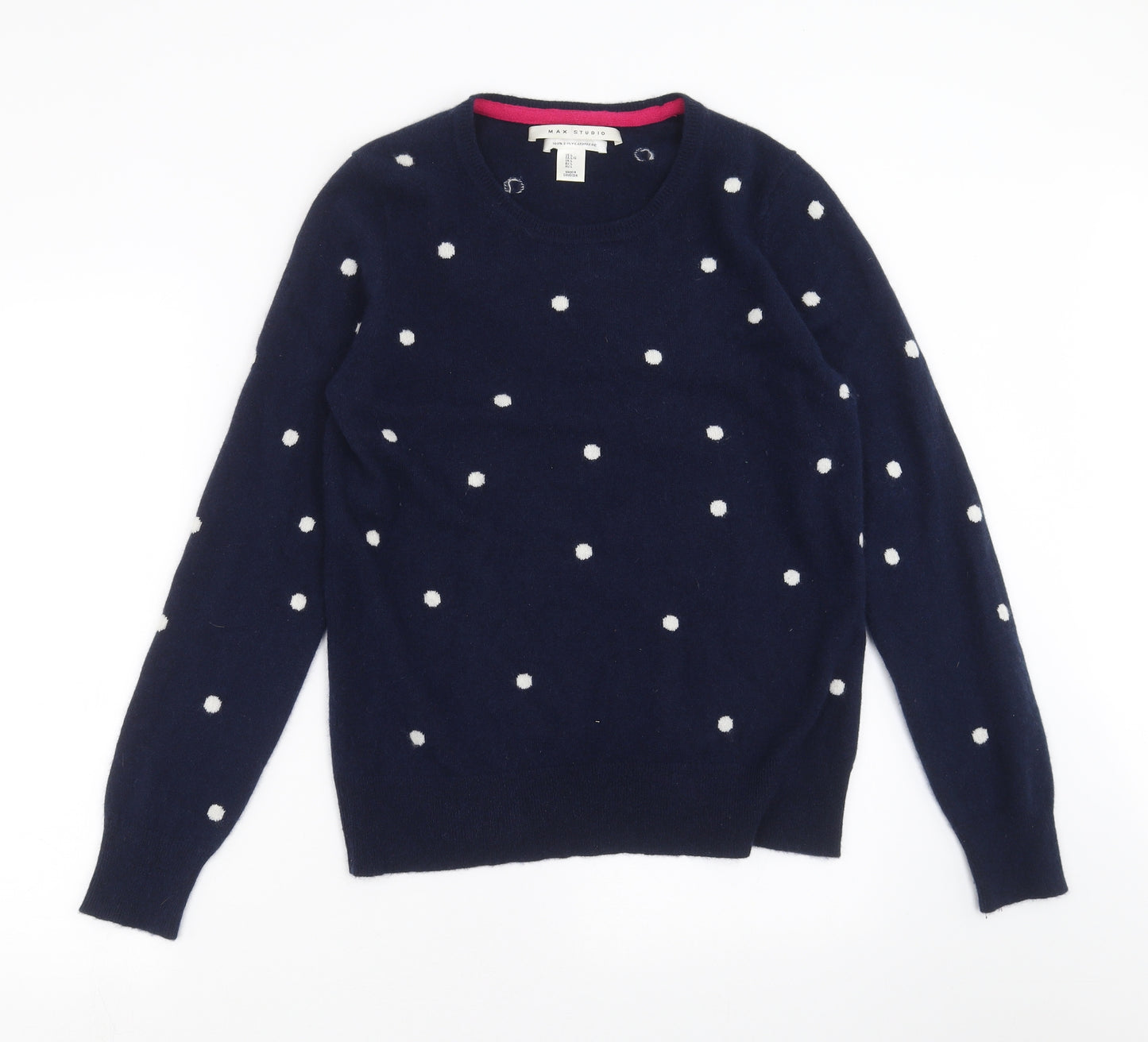 Max Studio Womens Blue Polka Dot Knit Pullover Jumper Size L