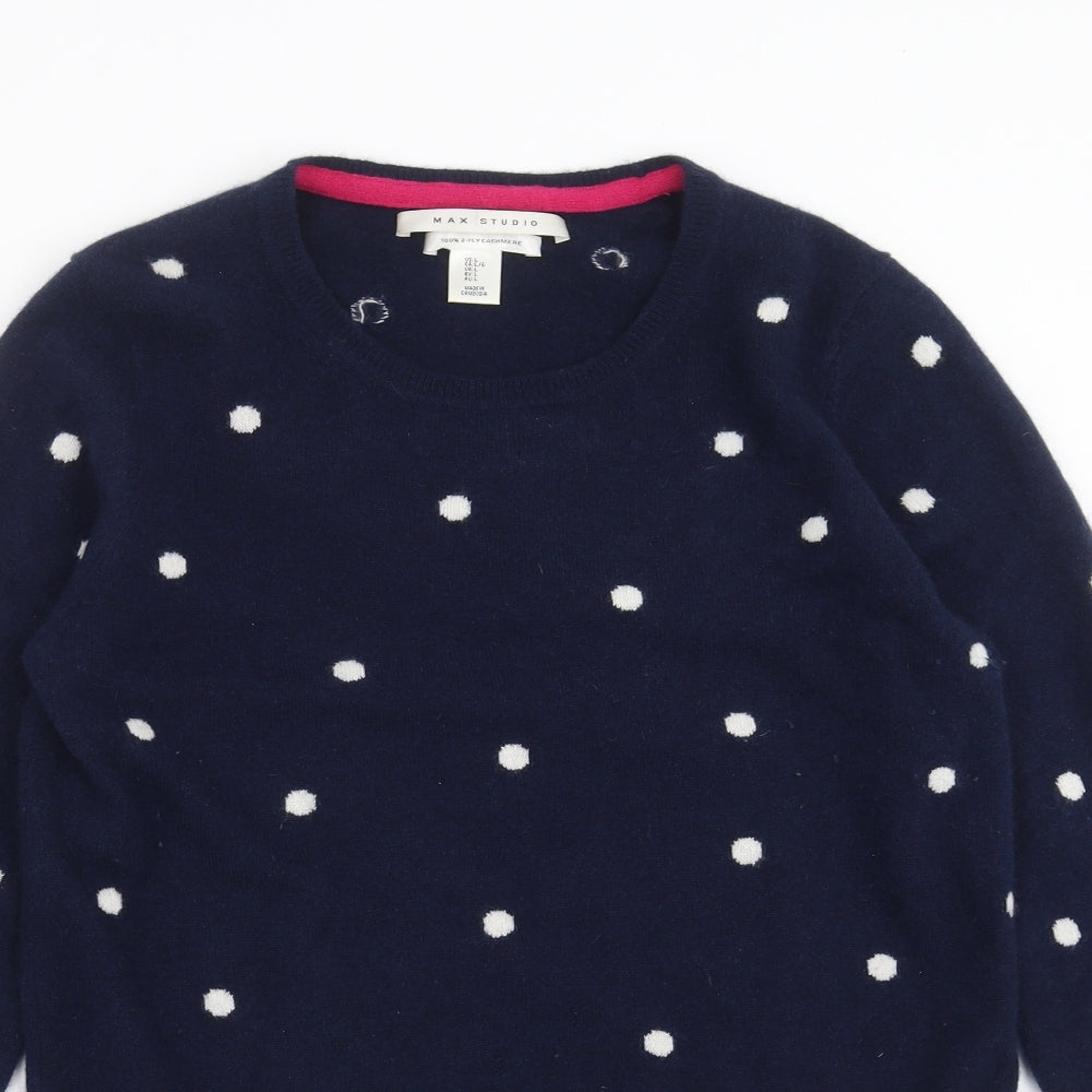 Max Studio Womens Blue Polka Dot Knit Pullover Jumper Size L
