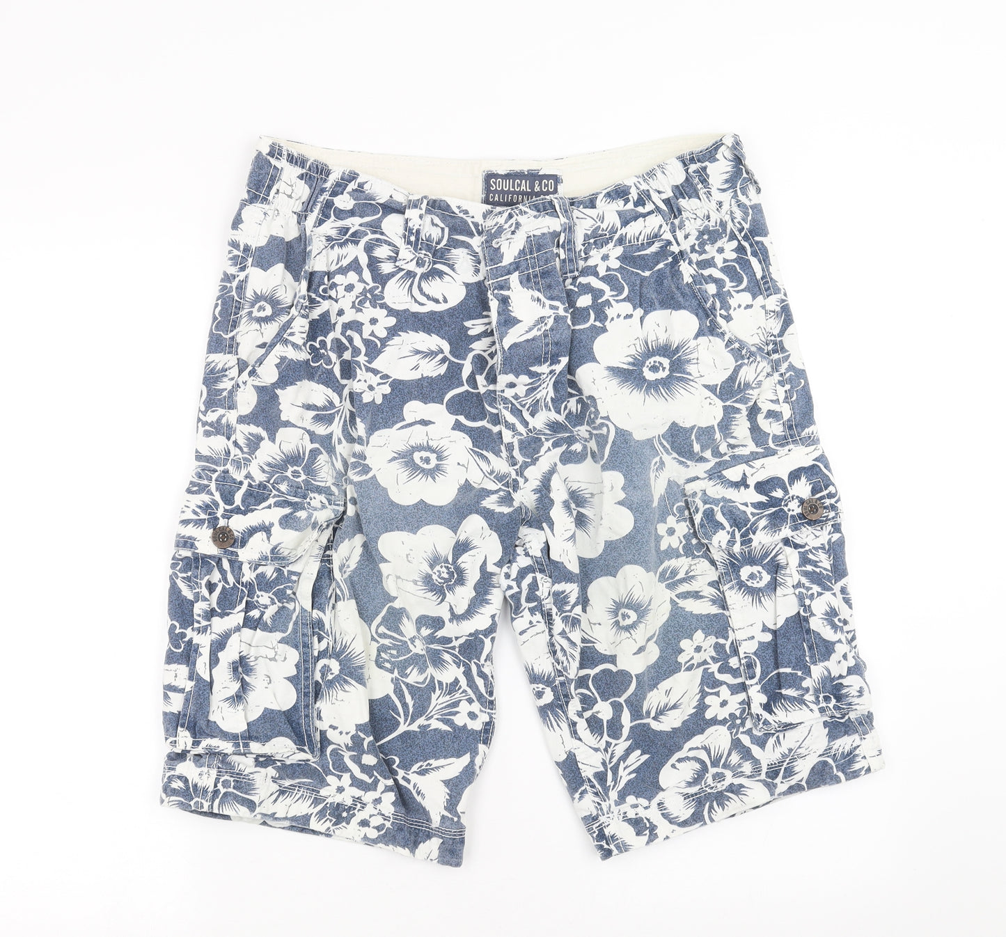SoulCal&Co Mens Blue Floral  Cargo Shorts Size 34 in